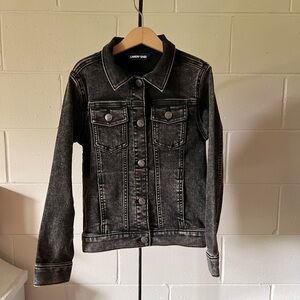 Distressed Black Jean Jacket Lands End Kids size 8